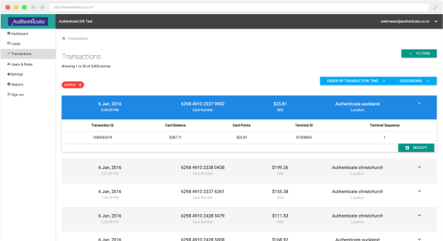 Transactions page example